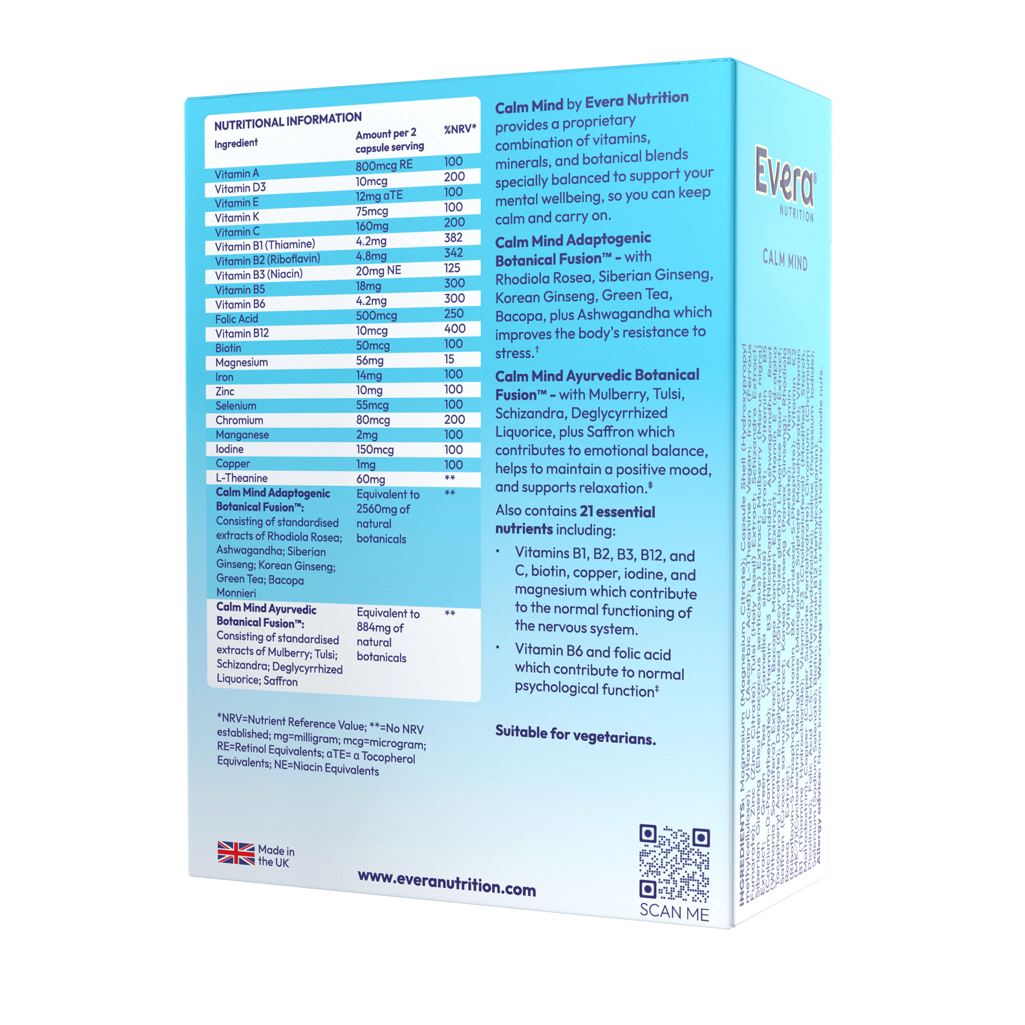 Evera Nutrition Calm Mind nutritional information