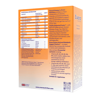 Ever Nutrition Focus & Energy nutritional information 