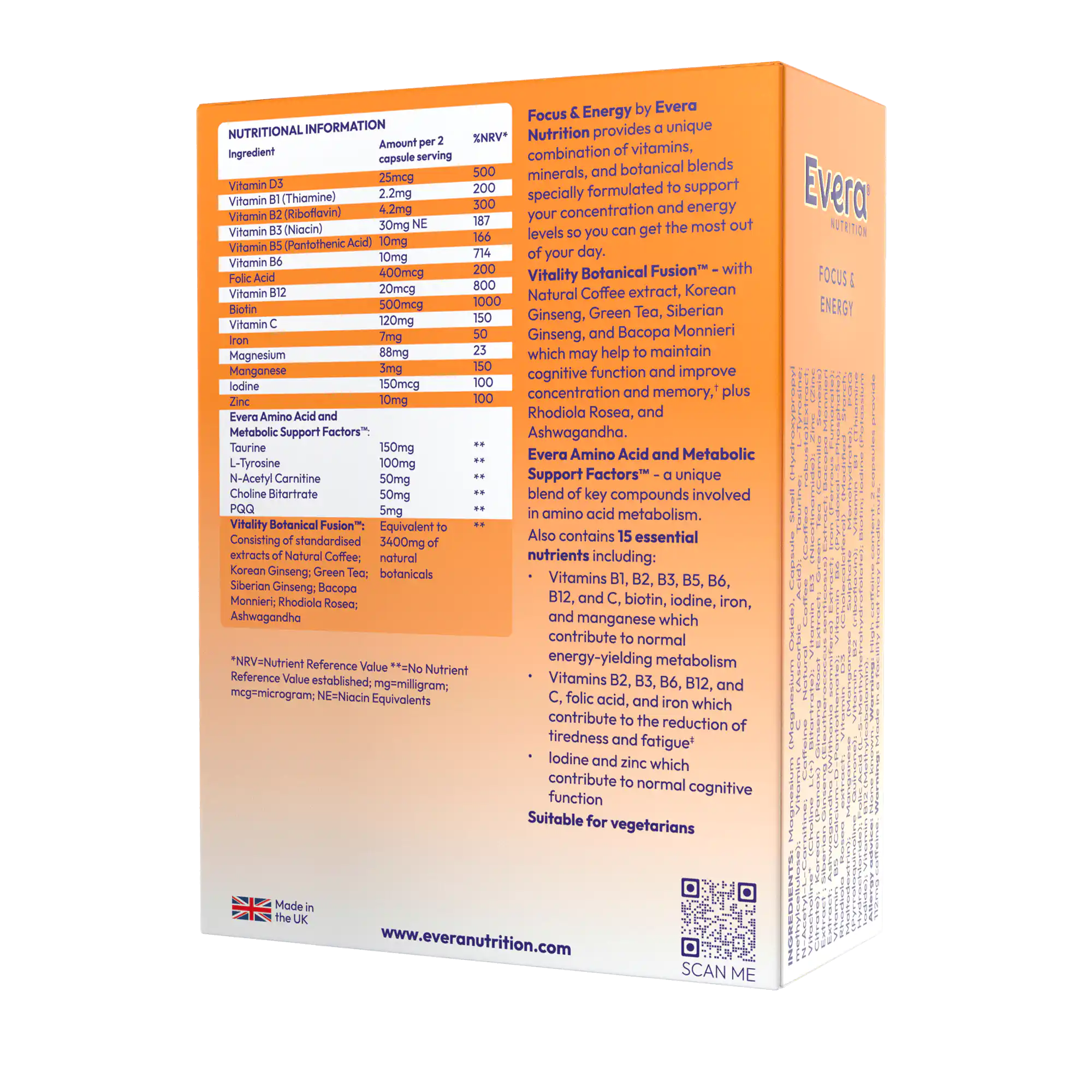 Ever Nutrition Focus & Energy nutritional information 