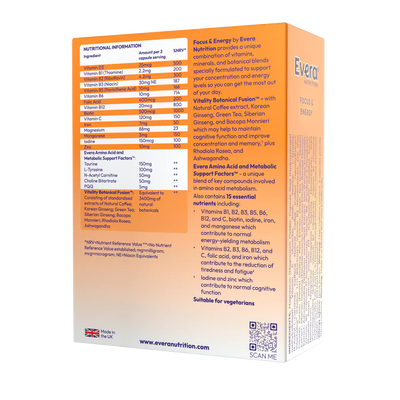 Ever Nutrition Focus & Energy nutritional information 