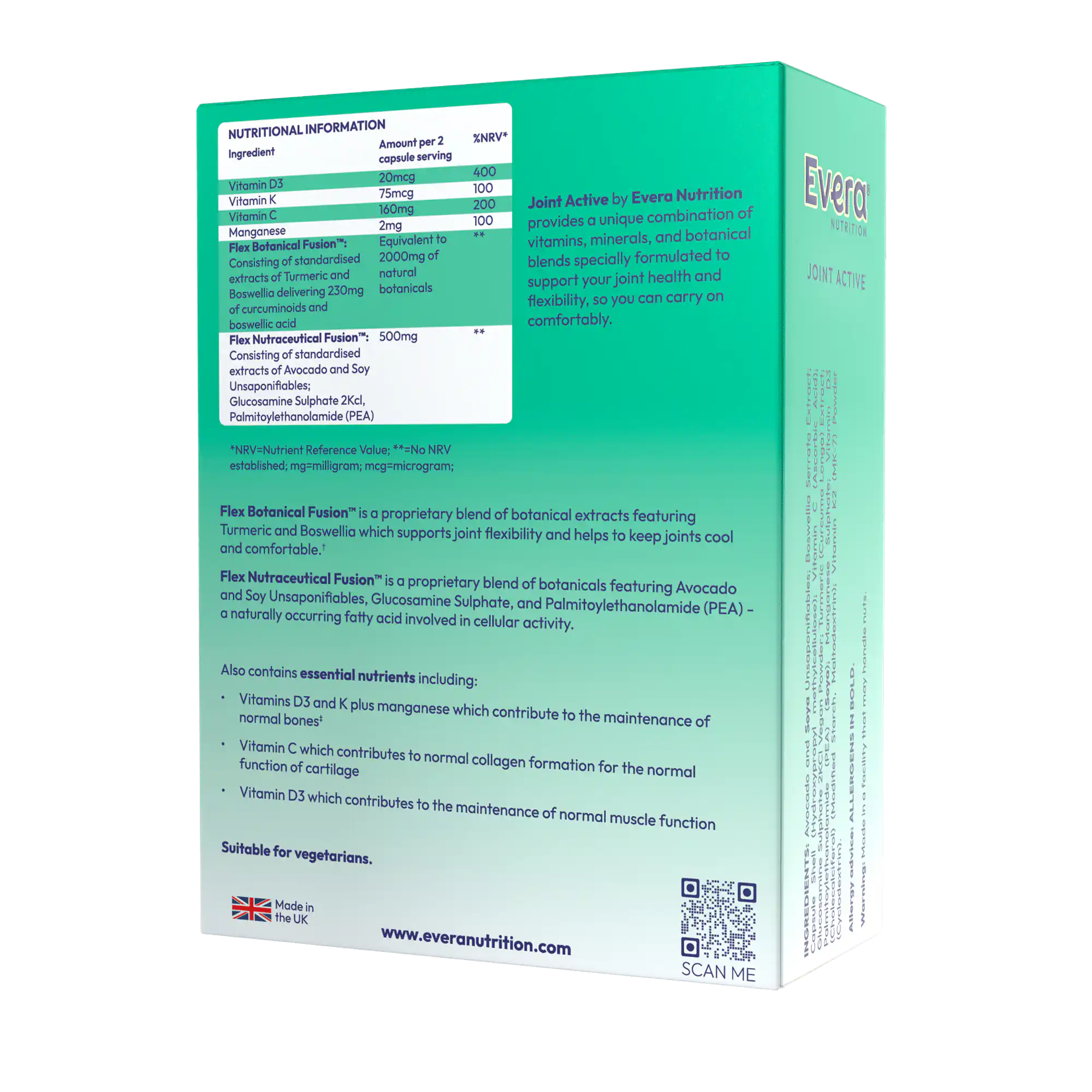 Evera Nutrition Joint Active nutritional information 